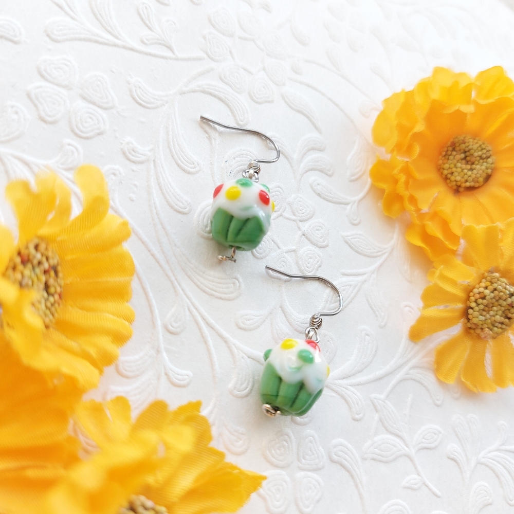 Cute and colorful glass cupcake earrings